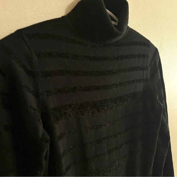 Guess Black Turtleneck Sweater with Velvet Textured Stripes - Picture 7 of 13